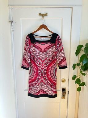 Pink‎ & Black Geometric Print Cocktail Dress 4